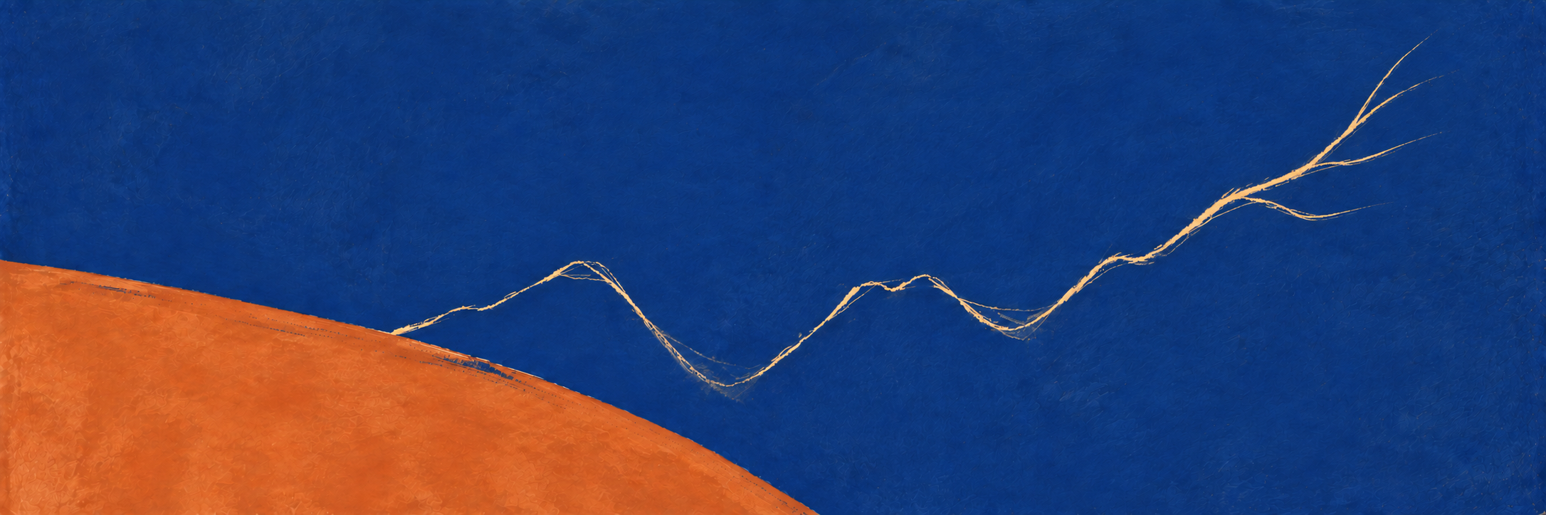 A continuous gold route dips deeply, recovers and dips again, then rises and branches towards the upper right of a blue field.